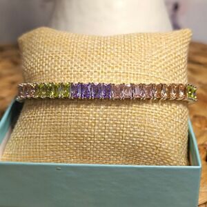 Park Lane Multicolor Crystal Tennis Bracelet Square Stones Adjustable Lobster